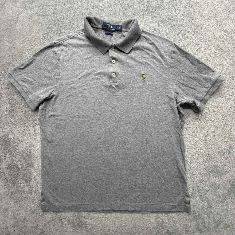 Polo Ralph Lauren Polo Shirt Mens Medium Gray 100% Cotton Pony Logo Short Sleeve
